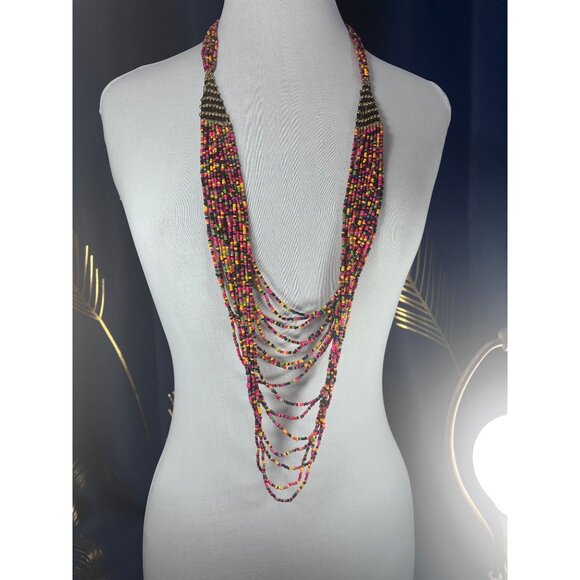 NWT CHARMING CHARLIE BEADED MULTI STRAND NECKLACE 44" WITH MATCHING EARRINGS - Picture 1 of 16
